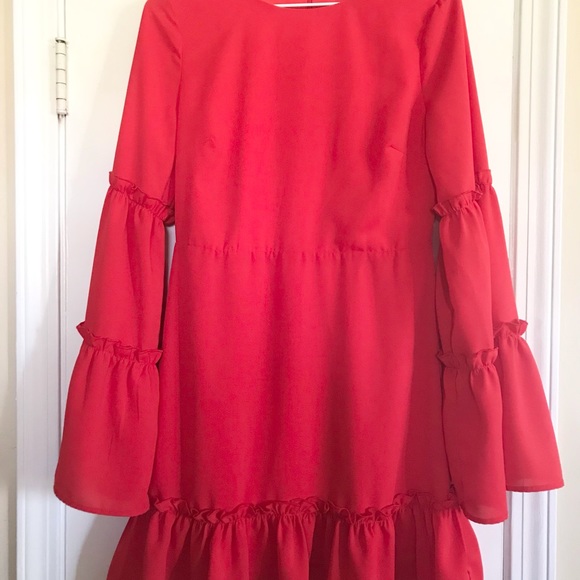 Pink Lily Red Midi Bell Sleeve Dress - Picture 7 of 7